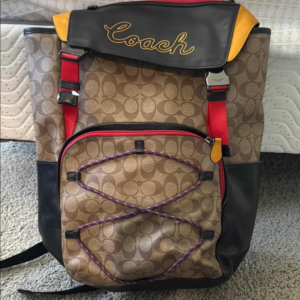 Coach Brown and Black Backpack with Signature Monogram
